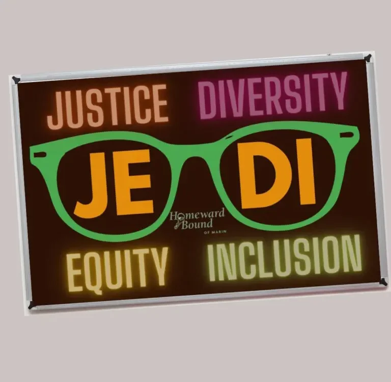 poster with the word Justice, Equity, Diversity and Inclusion in colorful letters on a black background.