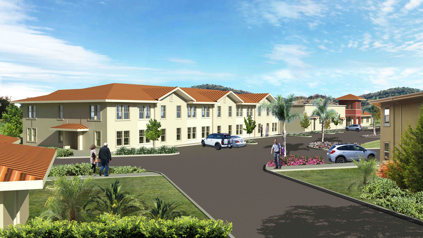 rendering of the new housing. a two story building.