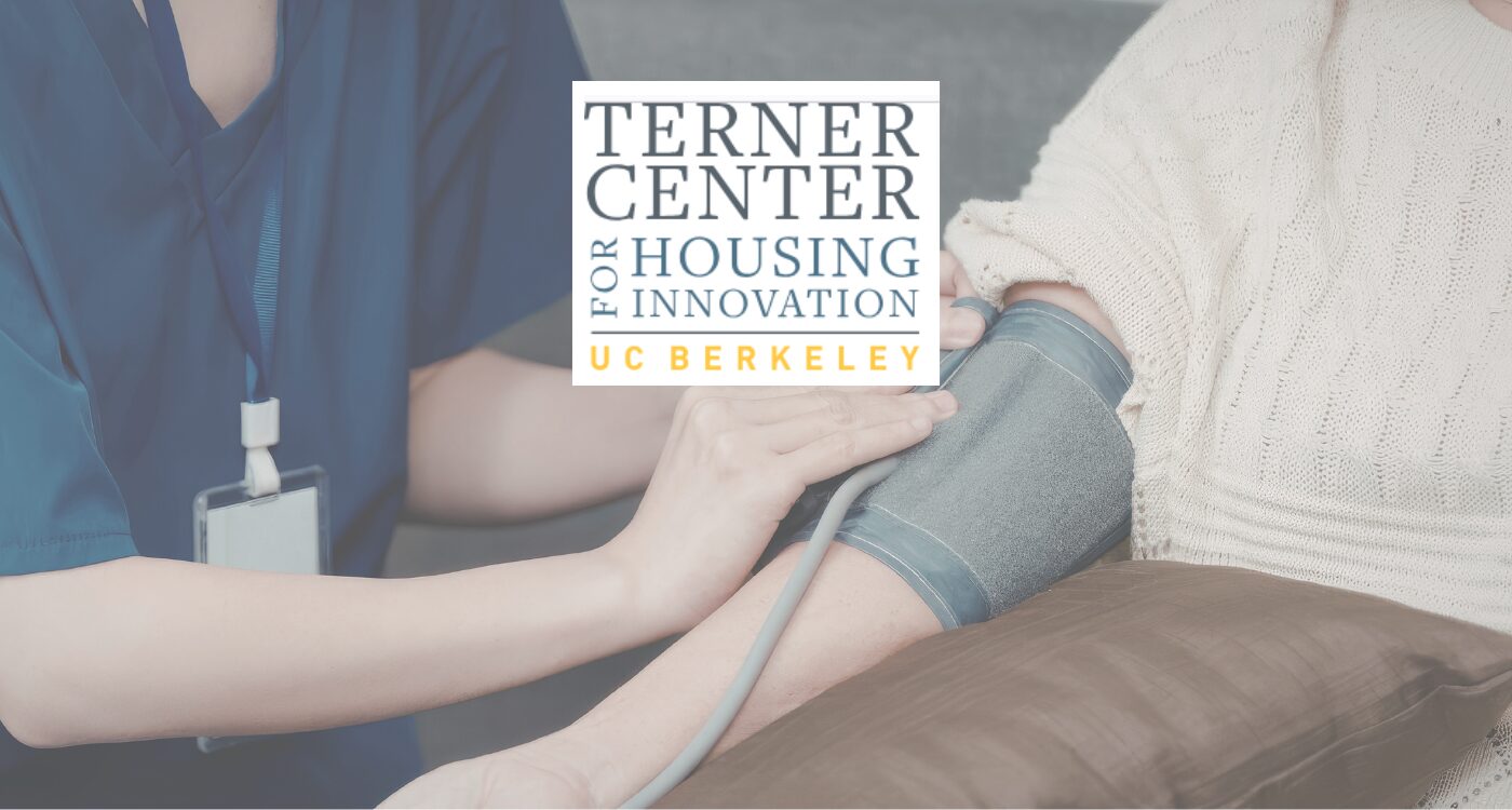 Graphic shows someone getting a blood pressure check with "Terner Center" logo superimposed